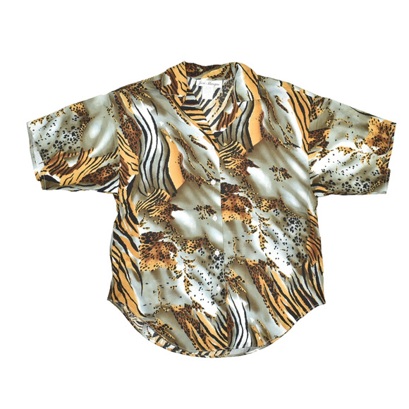 Jeri Marque Animal Print Button Down Shirt Women's Regular Size S Made in USA - Picture 1 of 8